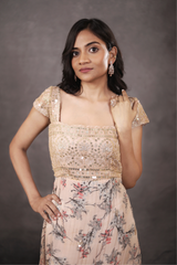 Beige Floral Gown Dress
