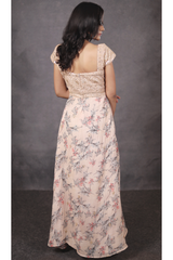 Beige Floral Gown Dress