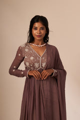 Warm Tan Floral Work Anarkali
