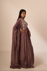 Warm Tan Floral Work Anarkali