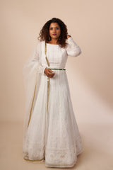 White Designer Anarkali With Belt