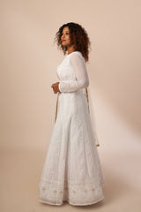 White Designer Anarkali With Belt