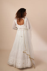 White Designer Anarkali With Belt