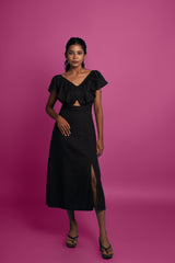 Black Frill Neck Mul Cotton Dress (Top)