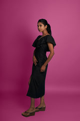 Black Frill Neck Mul Cotton Dress (Top)