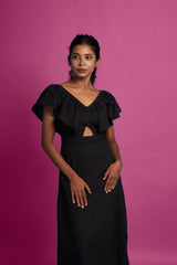 Black Frill Neck Mul Cotton Dress (Top)