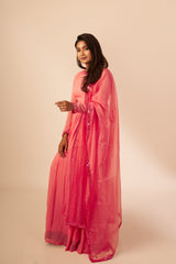 Candy Pink Mirror Work Anarkali With Belt
