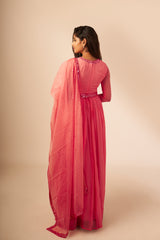 Candy Pink Mirror Work Anarkali With Belt