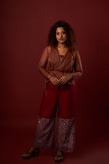 Maroon Top & Pant with Overcoat