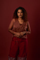 Maroon Top & Pant with Overcoat