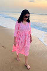 Peach Floral Cotton Maxi Dress