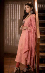 Pink Georgette anarkali with dupatta