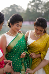 Off white and green malai silk lehanga