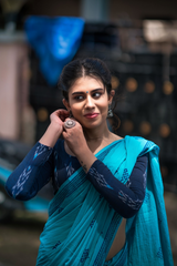 Blue Mul cotton block printed saree