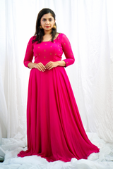 Pink georgette hand embroidered Anarkali