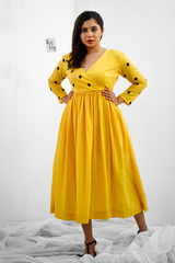 Yellow Embroidery Mul cotton dress