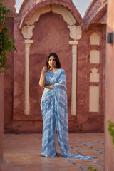Blue georgette designer saree