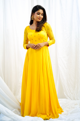 Yellow georgette hand embroidered Anarkali
