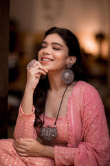 Pink Georgette anarkali with dupatta