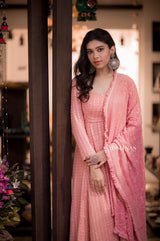 Pink Georgette anarkali with dupatta
