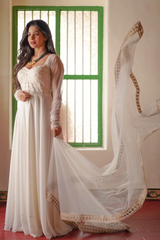 White designer anarkali