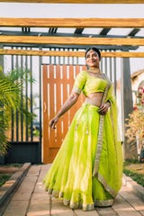 Neon Green organza lehenga