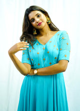 Blue georgette hand embroidered Anarkali
