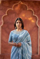 Blue georgette designer saree