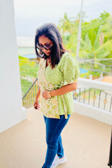 Green Floral Wrap cotton short top
