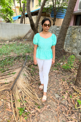Sky Blue Floral cotton short top