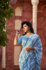 Blue georgette designer saree