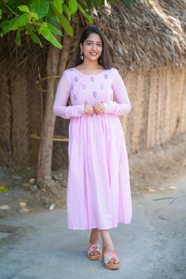 Baby Pink Embroidery Mul cotton dress (Top)