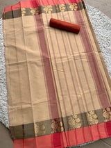 Beige chettinad cotton saree