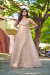 Beige sequins net anarkali