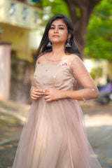 Beige sequins net anarkali