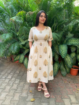 Beige yellow Cotton Dress