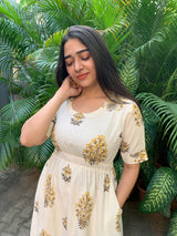 Beige yellow Cotton Dress