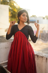 Black Maroon Mul cotton dress (Top)