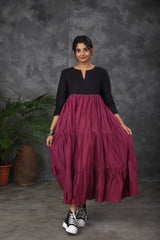Black & Magenta Mul cotton dress (Top)