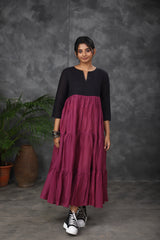 Black & Magenta Mul cotton dress (Top)