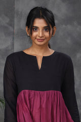 Black & Magenta Mul cotton dress (Top)