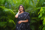 Black & white mul cotton block printed saree