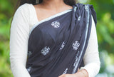 Black mul cotton block printed saree