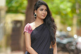 Black mul cotton plain saree