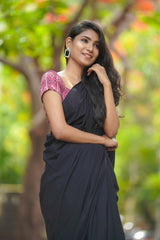 Black mul cotton plain saree
