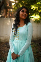 Blue Embroidery Mul cotton dress (Top)