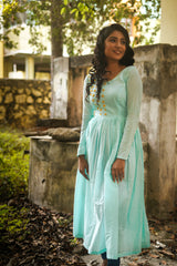 Blue Embroidery Mul cotton dress (Top)