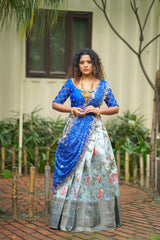 Blue Embroidery Silk lehenga