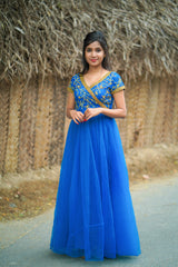 Blue Embroidery net anarkali