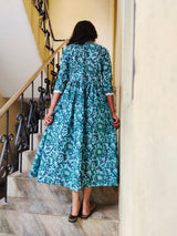 Blue Floral Cotton maxi Dress